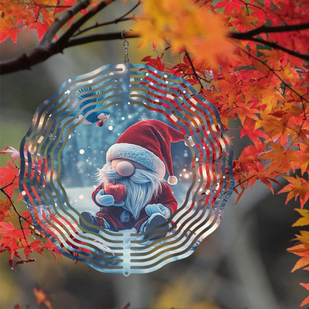 Christmas Gnome Wind Spinner 3D Metal Kinetic Art for Outdoor Garden Yard Decor Holiday Thanksgiving No Battery Needed Durable
