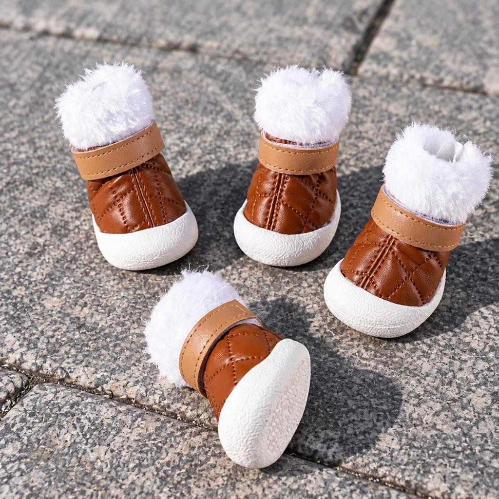 4 Pieces Pet Footwear Winter Dog Shoe with Soft Lining Paw Protector Boots