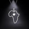 My Shape Africa Map Heart Pendant Necklaces for Women Men Stainless Steel Chain African Charms Necklace Choker Fashion Jewelry