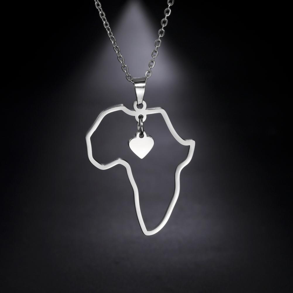 My Shape Africa Map Heart Pendant Necklaces for Women Men Stainless Steel Chain African Charms Necklace Choker Fashion Jewelry