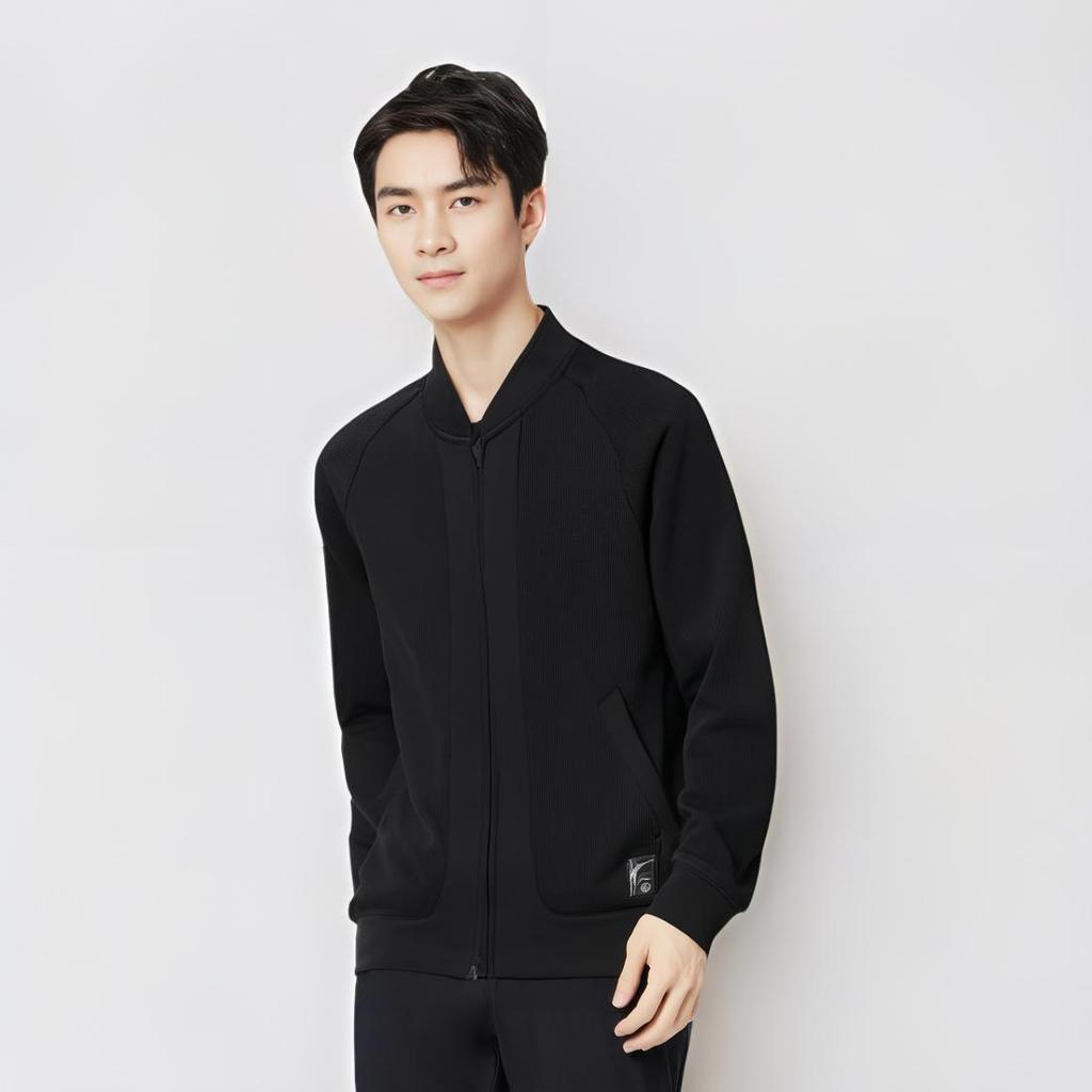 Li Ning X Jackie Chan Collaboration Série Kung Fu Cardigan Couleur Unie Sweat-shirt Manches Longues Raglan Homme sweat-shirt Noir AWDUB23-2