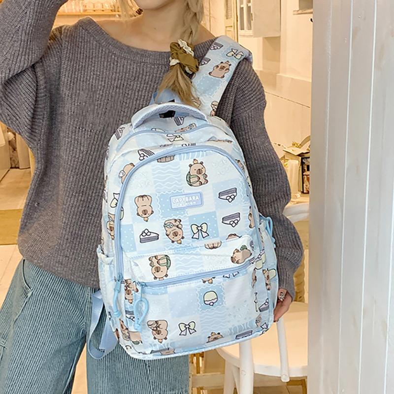 Cartoon Printed Capibala Backpack Cute Capybara Large-capacity Lightweight Burden-reduction Student Schoolbag Storage Bag