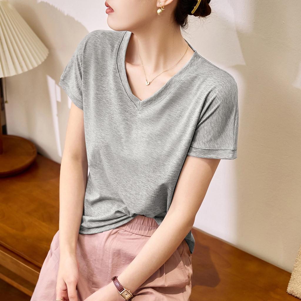 Loose Slim White Short-sleeved T-shirt for Women's Summer New V-neck Top