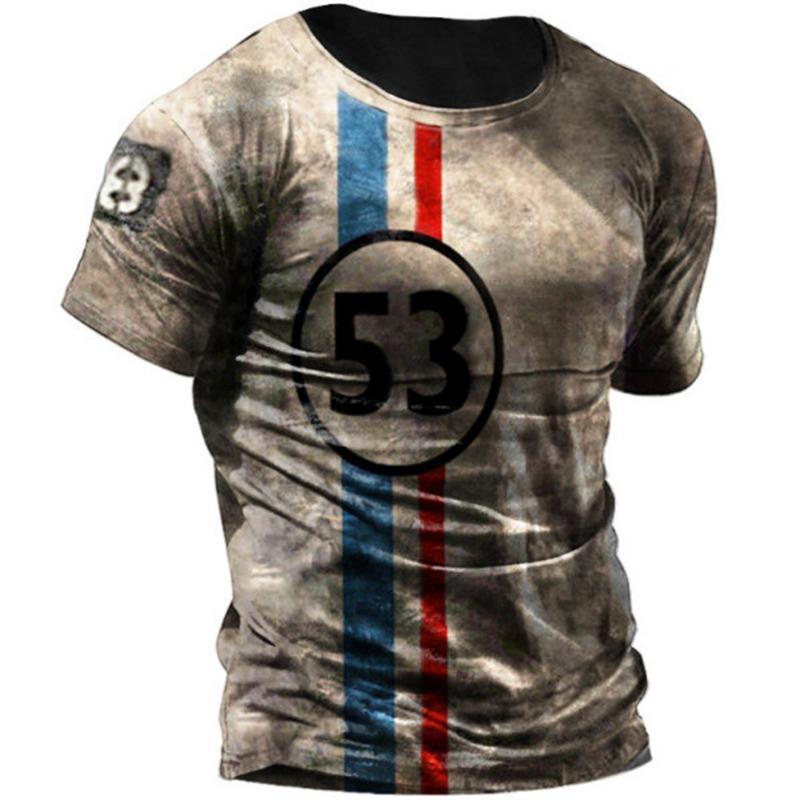Pánské letní tričko 3D potisk Americký top Krátký rukáv Rychleschnoucí Vintage tričko Pánský kulatý výstřih Pulovr Oversized Sportovní oblečení