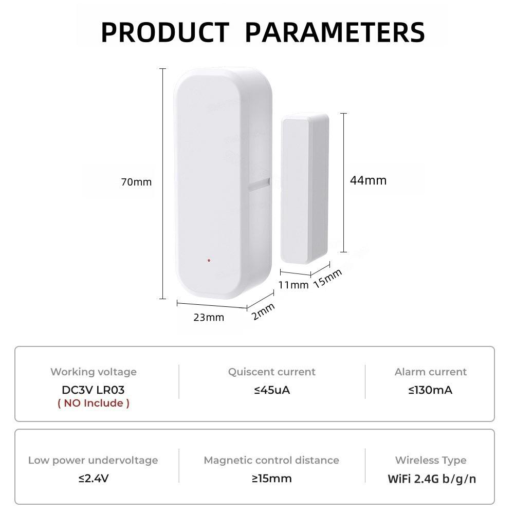 Tuya Smarta WiFi Dörr- och Fönsterlarm med Röstfjärrkontroll