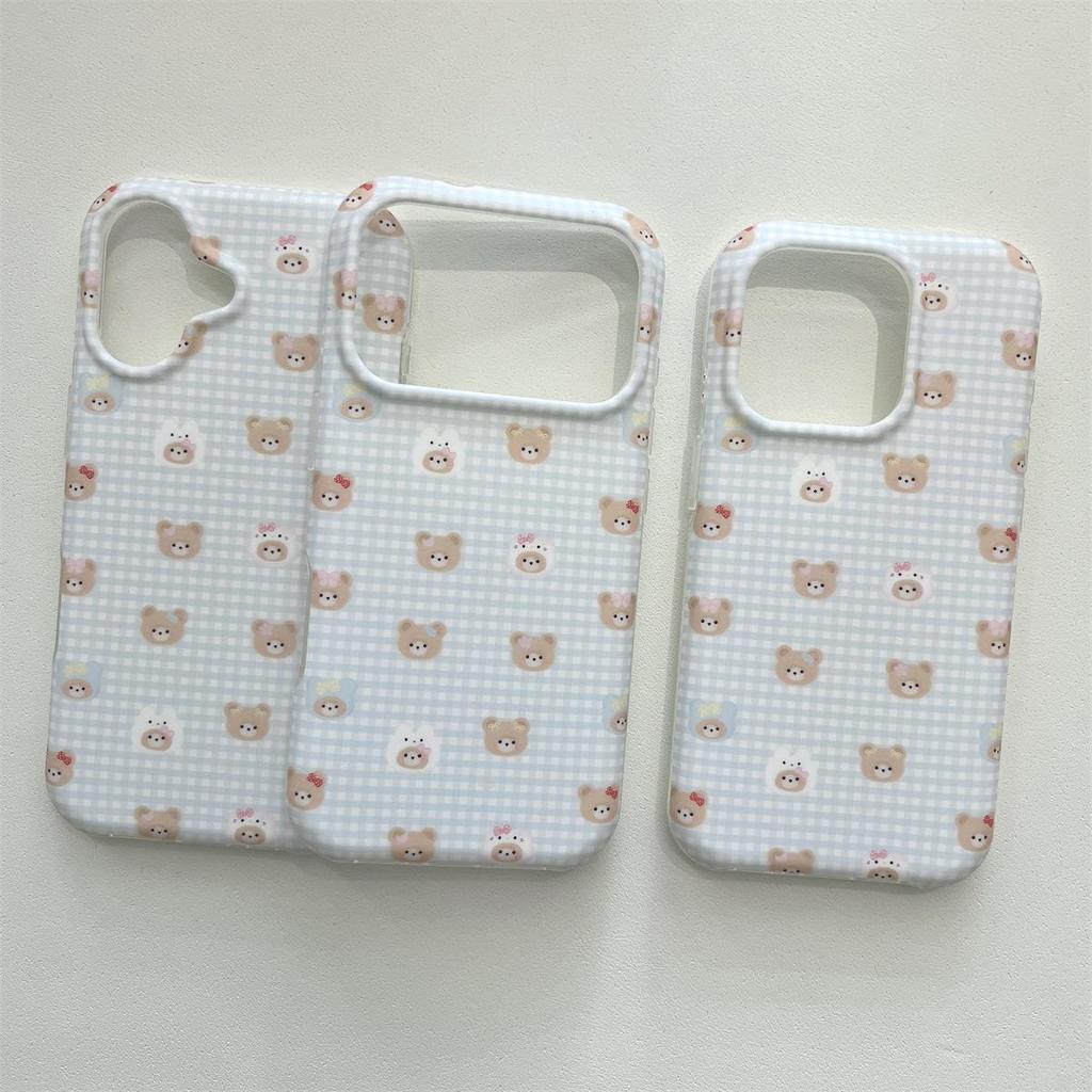 Plaid Little Bear Stand iPhone 14/13 & Apple 17/16/15 PROMAX Anti-fall Case