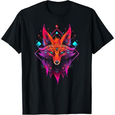 Vibrant Geometric Fox Head - Animal Art Design T-Shirt