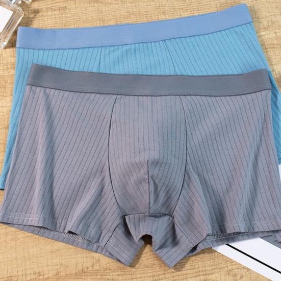Men Boxer Underwear Elastic Mid-Waist Design Patchwork Color Ribbed U-Convex Shorts Briefs Smooth Texture Panties