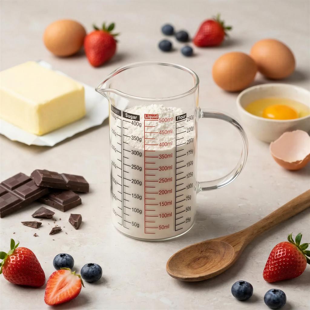 KITCHEN MEASURING JUG 500 ml HEAT-RESISTANT WITH MEASURING GRADUATION GLASS
