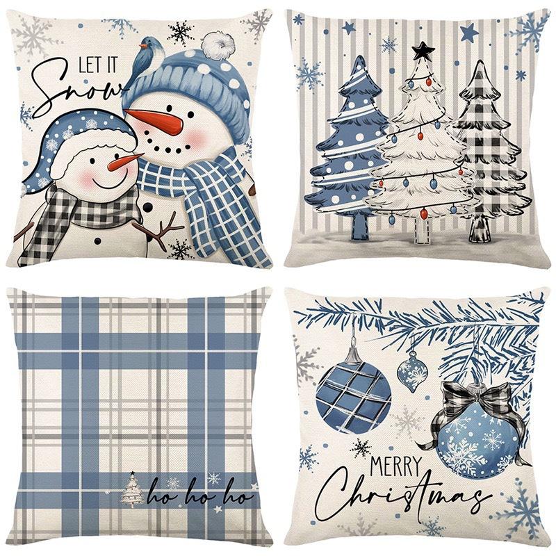 Christmas Theme Short Plush Pillow Cover Set Holiday Print Cushion Case for Living Room Sofa Home Decor 45x45cm