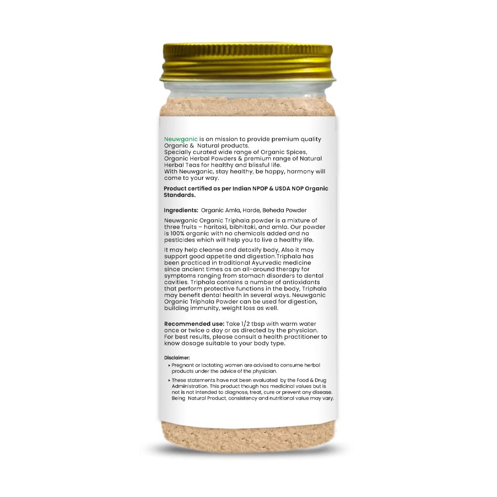 Neuwganic Organic Triphala Powder - 650 Gm - India Organic and USDA Organic Certified - Triphala Churn Powder - Quick Acidity & Gas Relief - 650 Gm