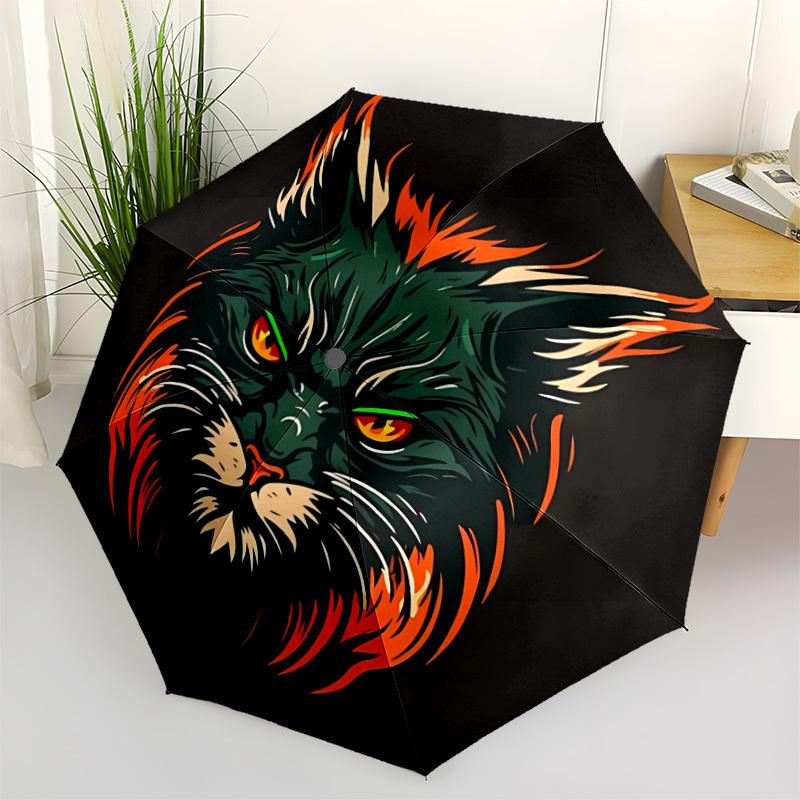1pc Feline Flame Automatic Open/close, All-Season Portable Folding Cute Umbrella, Travel, Everyday, Formal Events068