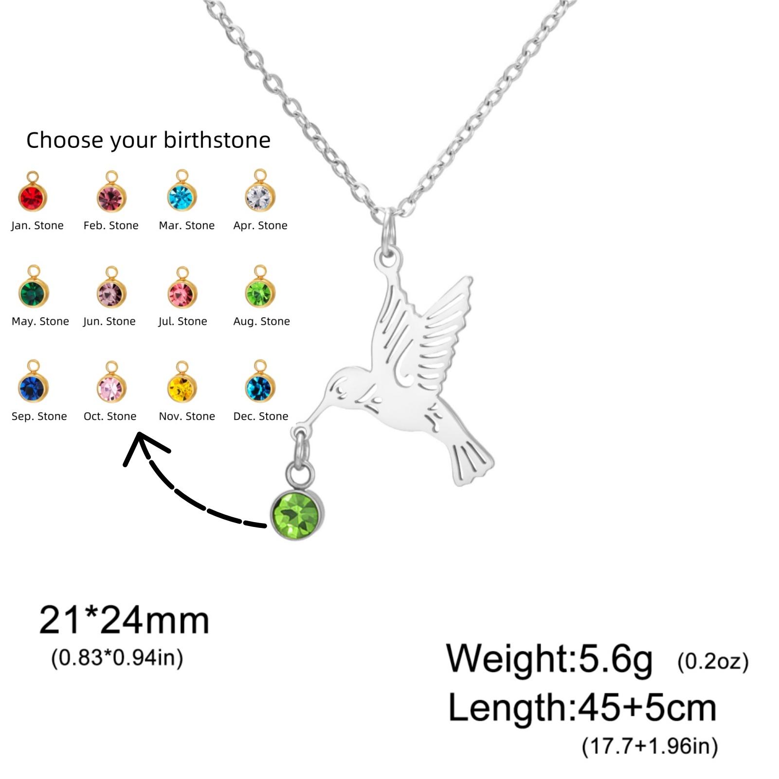 Tiny Birthstone Hummingbird Necklace Birthstone Bird Necklace Stainless Steel Necklace Hummingbird Necklace Bird Jewelry Jan. Stone45cm