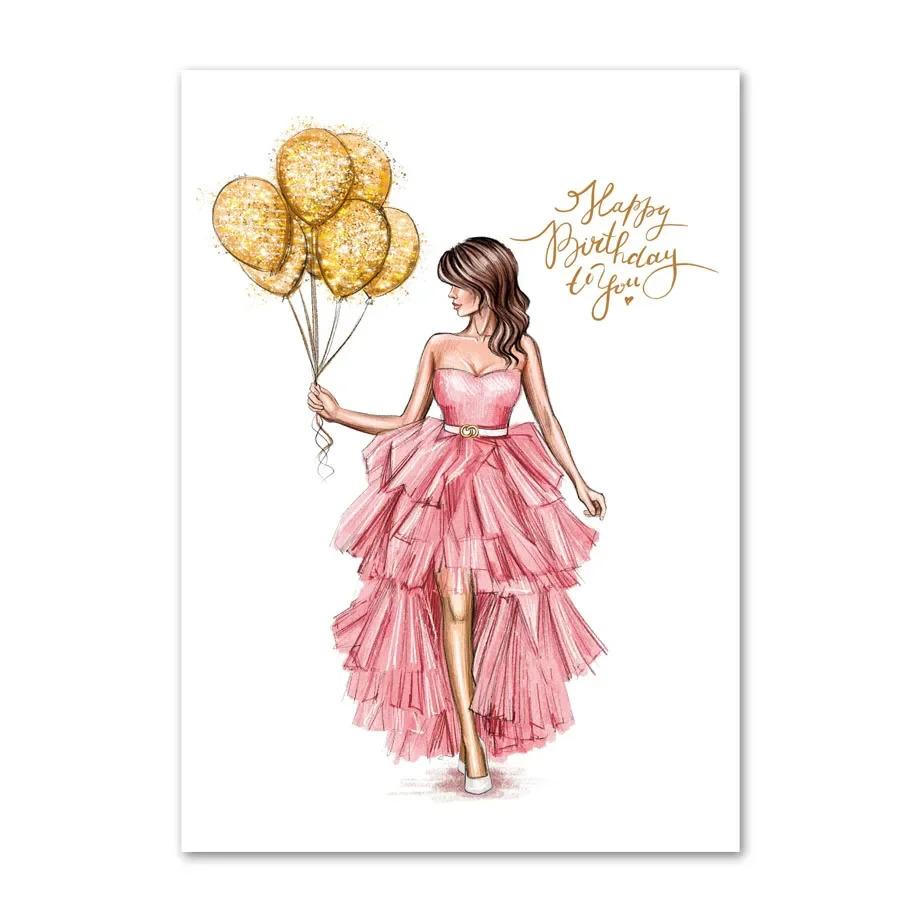 Flowers Black Girl Coffee Goblet Illustration Fashion Art Canvas Painting Nordic Posters Prints Wall Pictures Living Room Decor