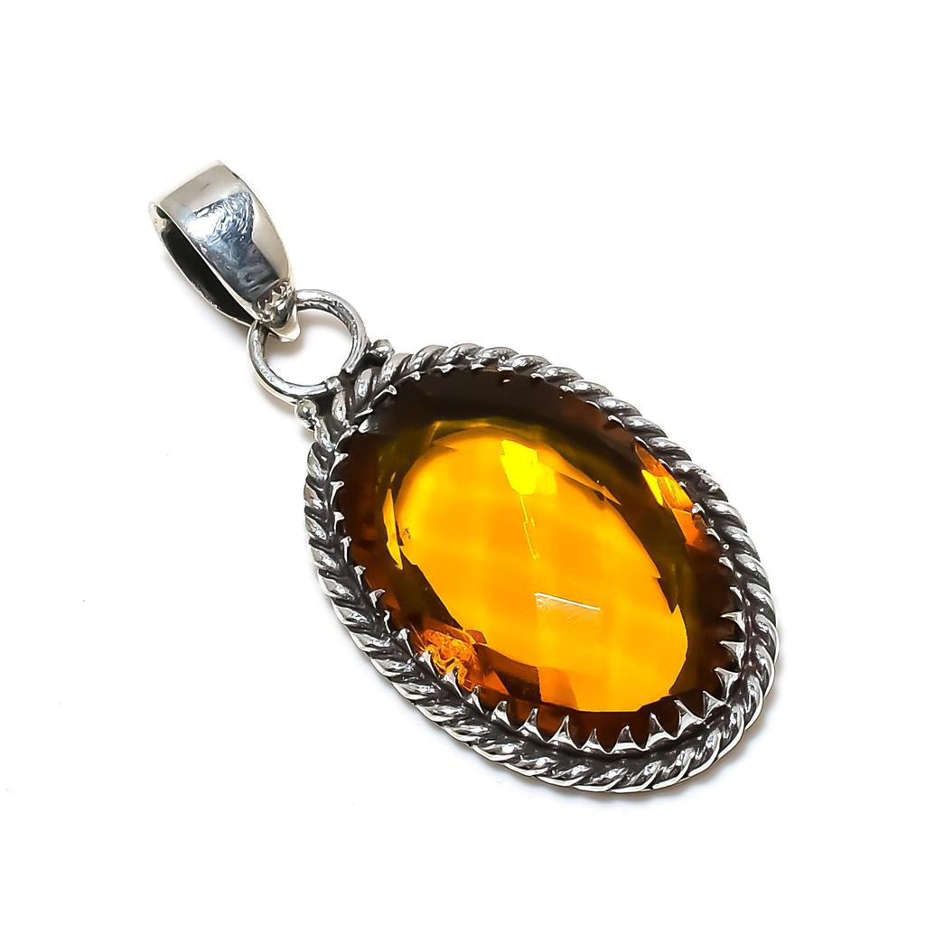 Citrin Ädelsten Handgjord 925 Sterlingsilver Smycke Hänge, Citrinsmycken, Julklapp till henne Smycken för Speciella Tillfällen