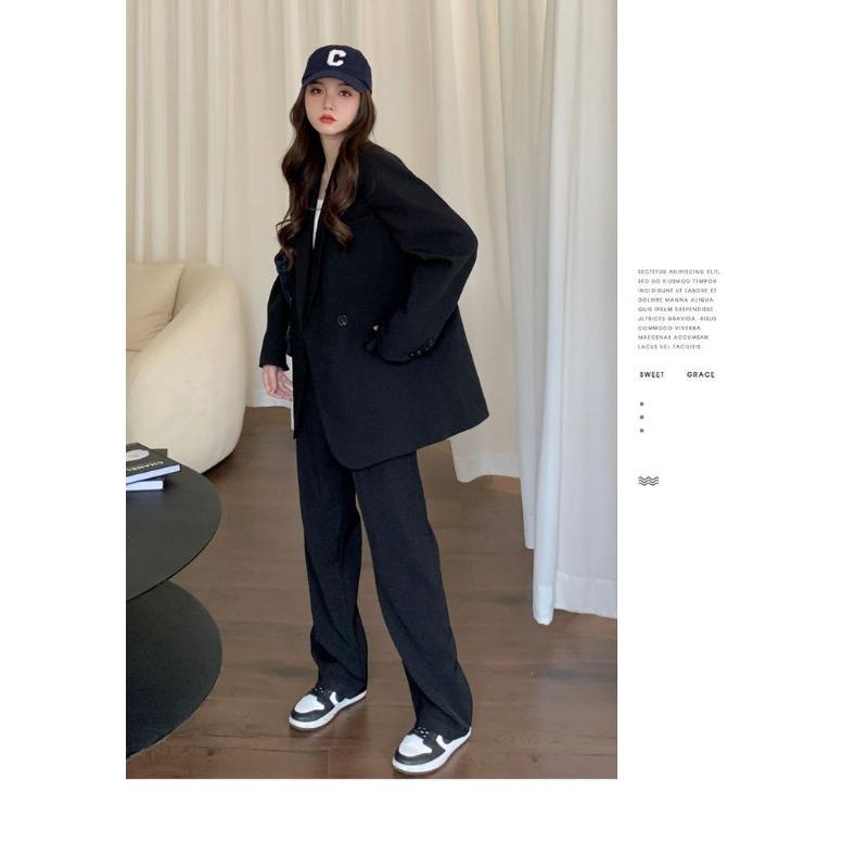 Women's Oversized Black Blazer Double Breasted Casual Loose Fit Suit Jacket