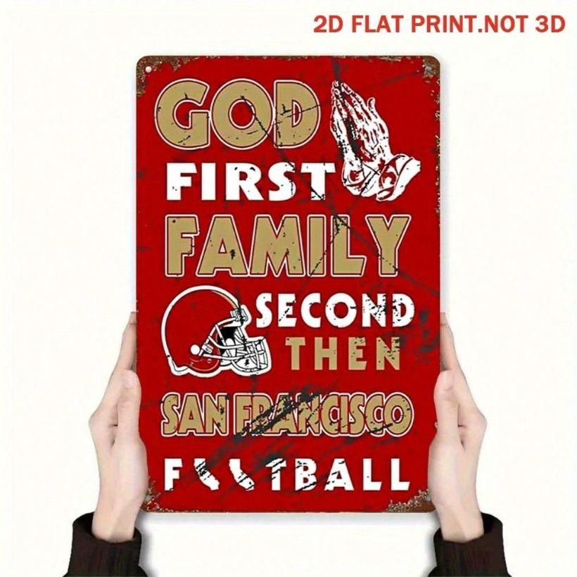 

Vintage Metal Sign God First Family Second, Wall Decor for Bar Garage