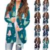 Women's Fashionable Loose-Fit Casual Cardigan With Christmas Print Mid-Length Coat