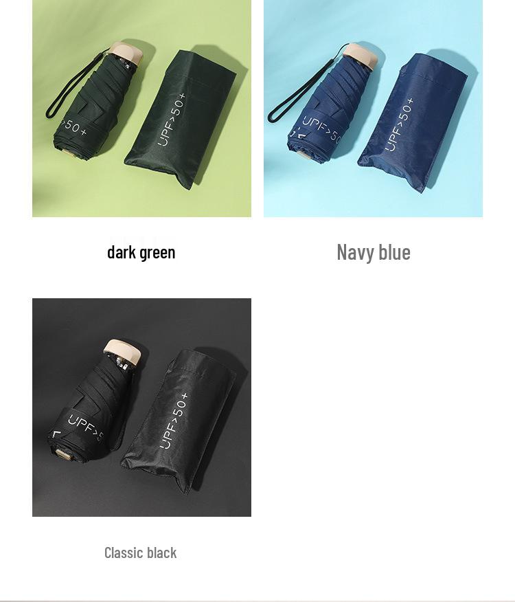 Jieguo Anti-UV Flat Handle Black Sun Umbrella - Solid Color Five-fold Design