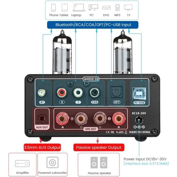 Amplificateur À Tube - AIYIMA - T9 - Bluetooth 5.0 - 100W - 2.1 Canaux