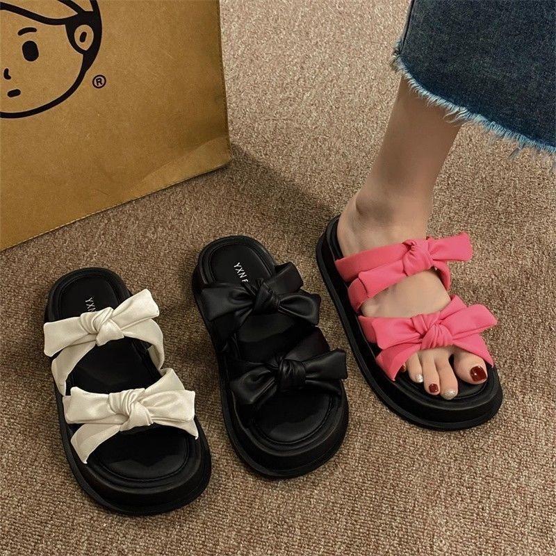 Thick-soled cool slippers women's summer wear exquisite and beautiful bow sandals new fashion beach