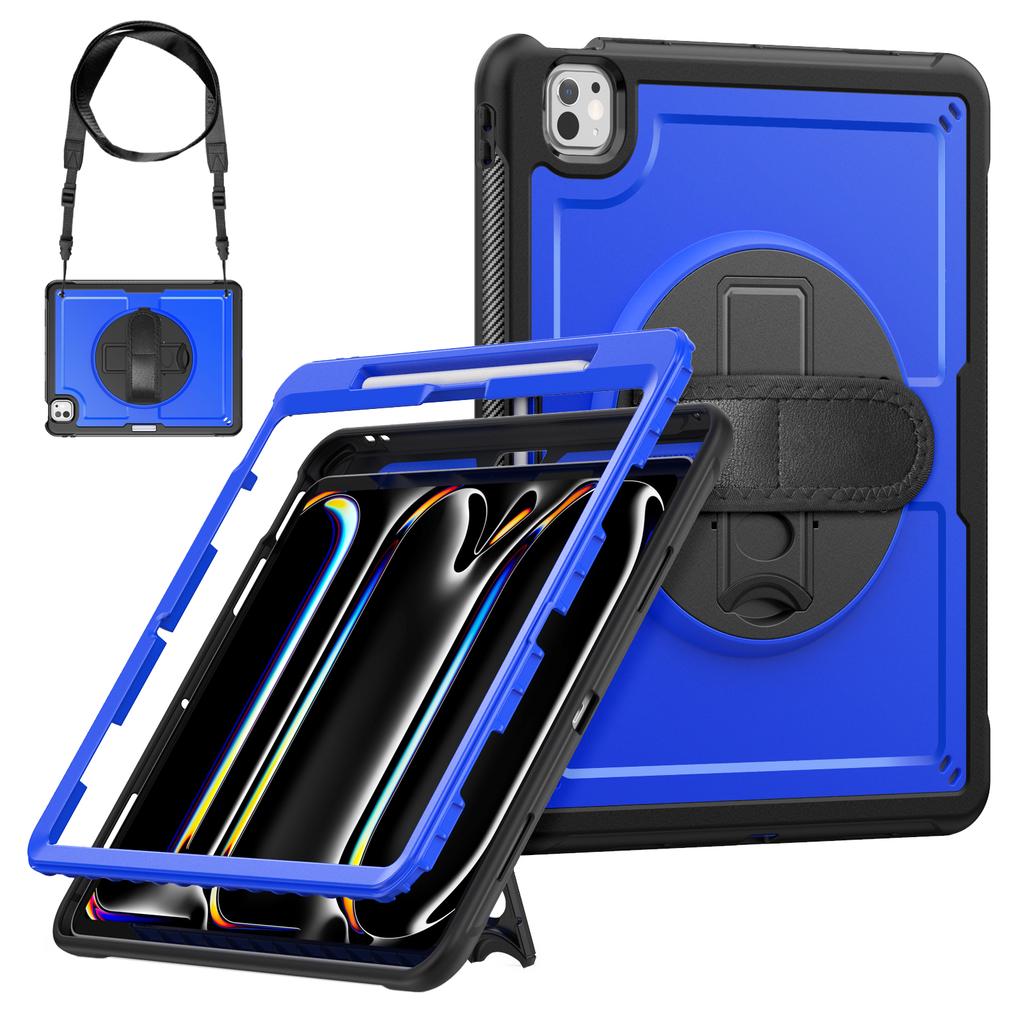 For iPad Pro 13 (2024) M4 Case Kickstand PC+TPE Tablet Cover with Hand Strap and Shoulder Strap