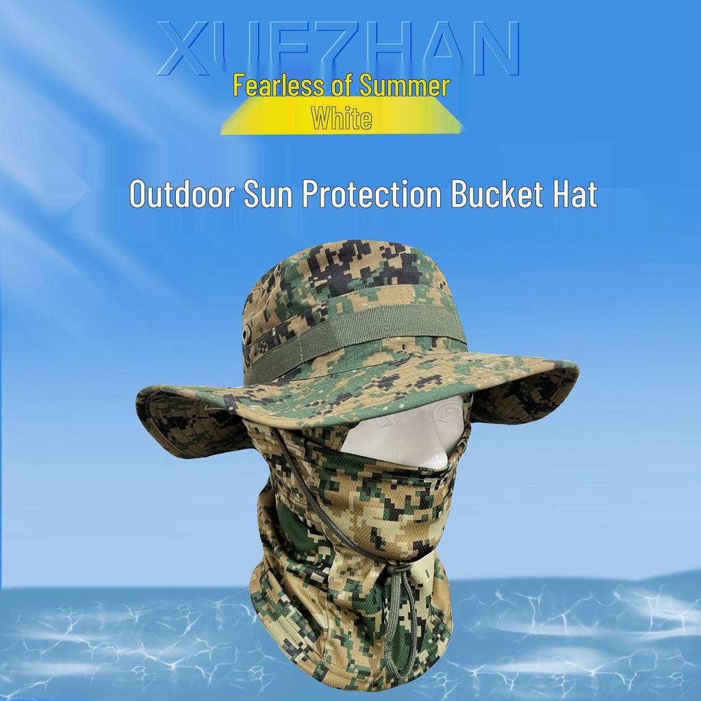 Camouflage Winddichter Fischerhut & Sonnenschutzmasken-Set für Outdoor-Aktivitäten