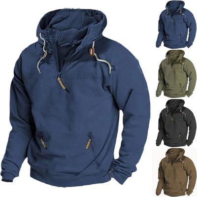 Wiosna Jesień Męska Bluza z Kapturem Solidna Vintage Sportowa Taktyczna Bluzy Półzamek Dres Casualowe Bluzy Męskie Płaszcze