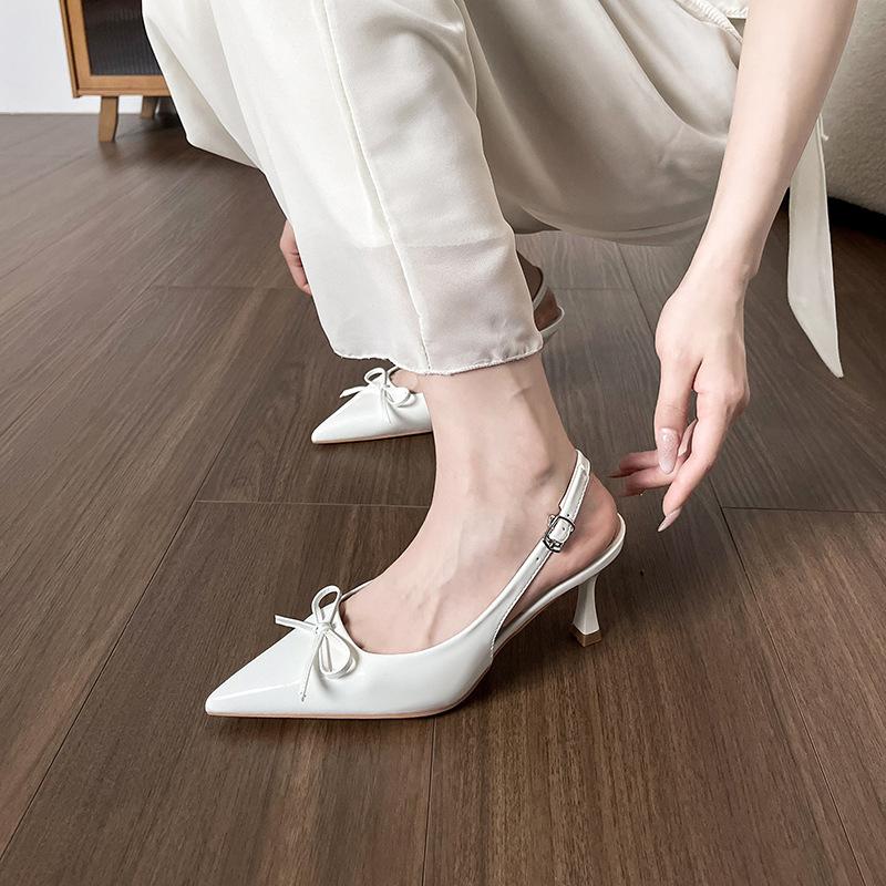 Sheepskin version~ French bow bag head, light mouth, empty sandals, women's skirt, single shoes, pointed thin heels, high heels.