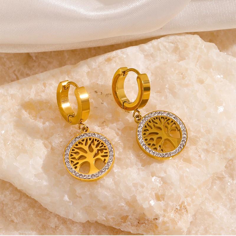 Lokaer Trendy Titanium Stainless Steel Bohemia Party Hoop Earrings Cz Crystal Tree Earrings Jewelry For Women Girl