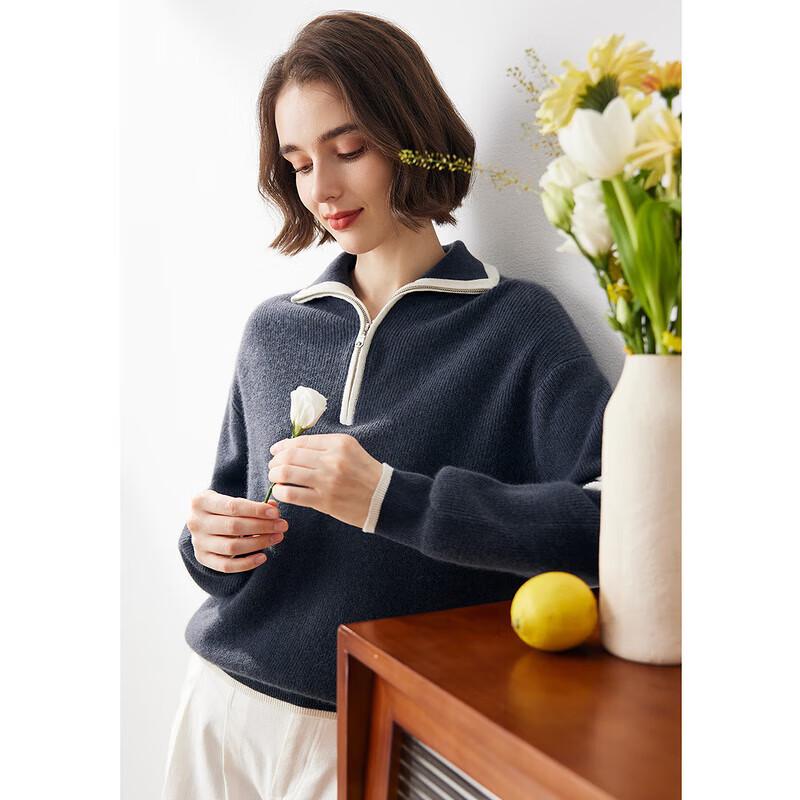 Komong Boka Women's Lapel Drop-Shoulder Loose Fit Cashmere Sweater