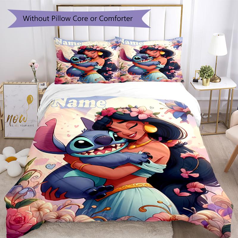 3pcs Custom Name Stitch Bedding Set Duvet Cover Closure Includes 1 Duvet Cover & 2 Pillowcases, Soft and Comfortable for All Seasons.