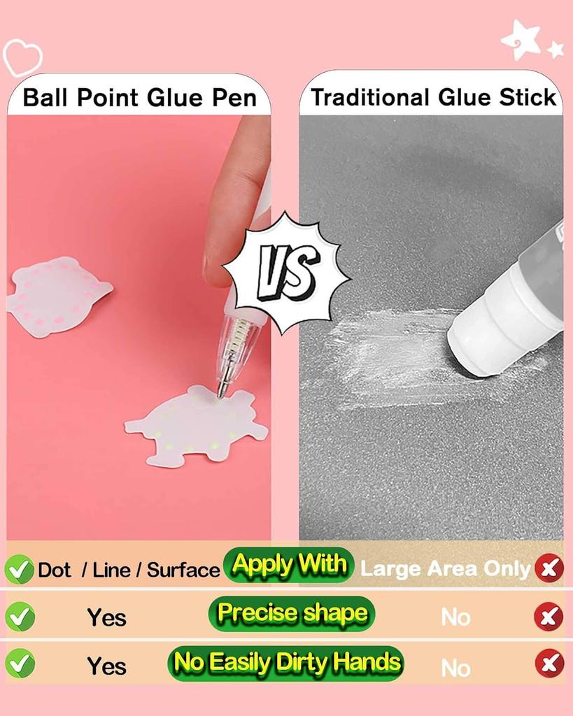 Ball Point Glue Pen - Kids-Friendly Precise Glue Application, Quick Dry for Crafting, Scrapbooking, Card Making, School Supplies