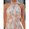 Elegante Vestido Maxi Floral con Cuello Halter para Mujer 2026, Vestido Largo de Gasa Fluido sin Mangas, Ropa de Playa y Fiesta de Verano