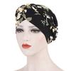 Women Headwrap Flower Print Braid Lady Stretchy No Brim Indian Hat for Four Seasons