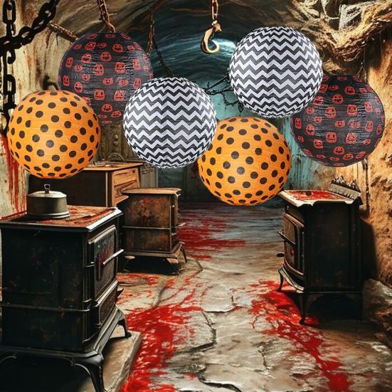 12Pcs Halloween Party Decorations Honeycomb Pumpkin Ball Lanterns Paper Fan Hanging Ornaments Indoor Outdoor Spooky Decor for Home Office Party