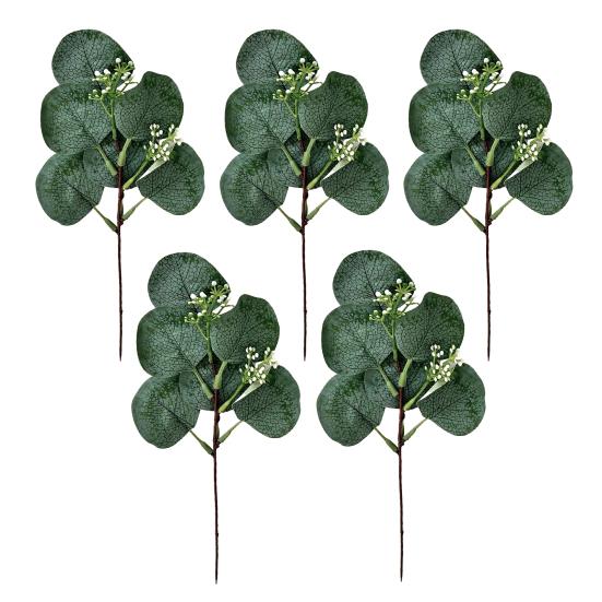 5Pcs Artificial Eucalyptus Leaves with Fruits Realistic Fake Greenery Plants DIY Floral Arrangements Table Centerpiece Decoration