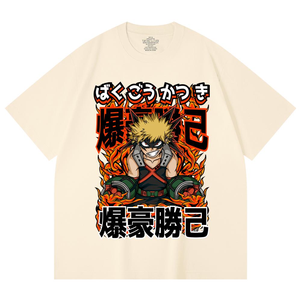 230 Gsm 100% Cotton My Hero Academia V13 Bakugo Print Unisex Heavy Cotton T Shirt