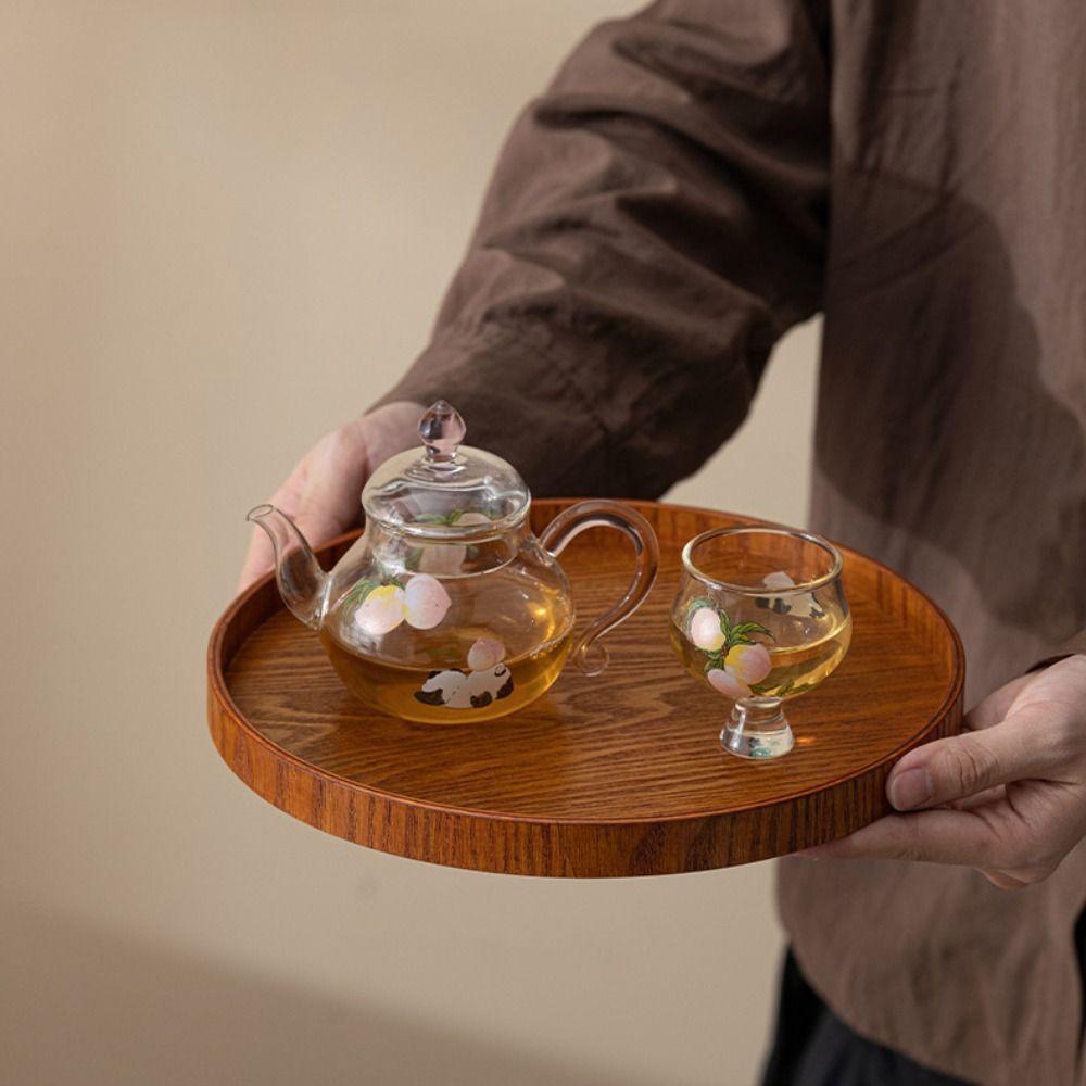 Round Wood Serving Tray Simple Candle Holder Tray Bedroom Decor Decorative Tray Coffee Table