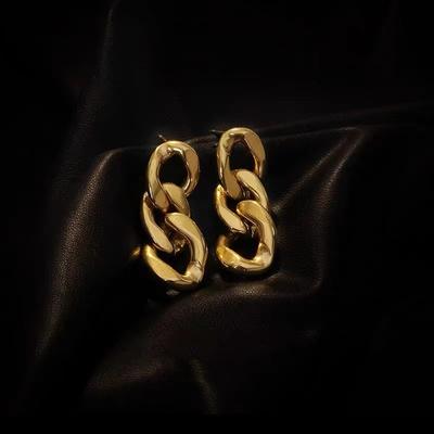 European Statement Chain Dangle Earrings Golden Silver Color Metal Drop Earrings for Women Wedding Party Punk Jewelry Gift