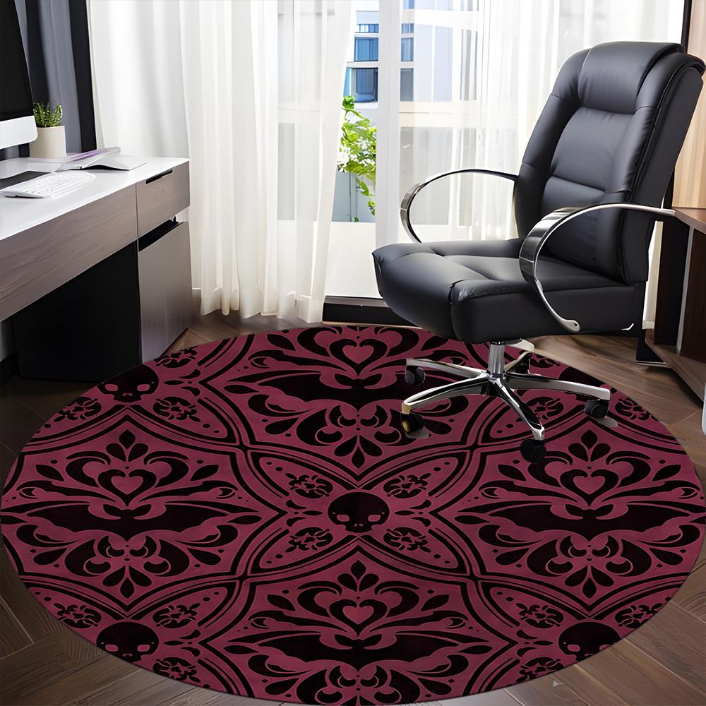 1PCGothic Skulls Office Round Area Rug,  Mat Suitable For Office, Under Office Chairs Bedroom Living Room Home Decor, Room Deco