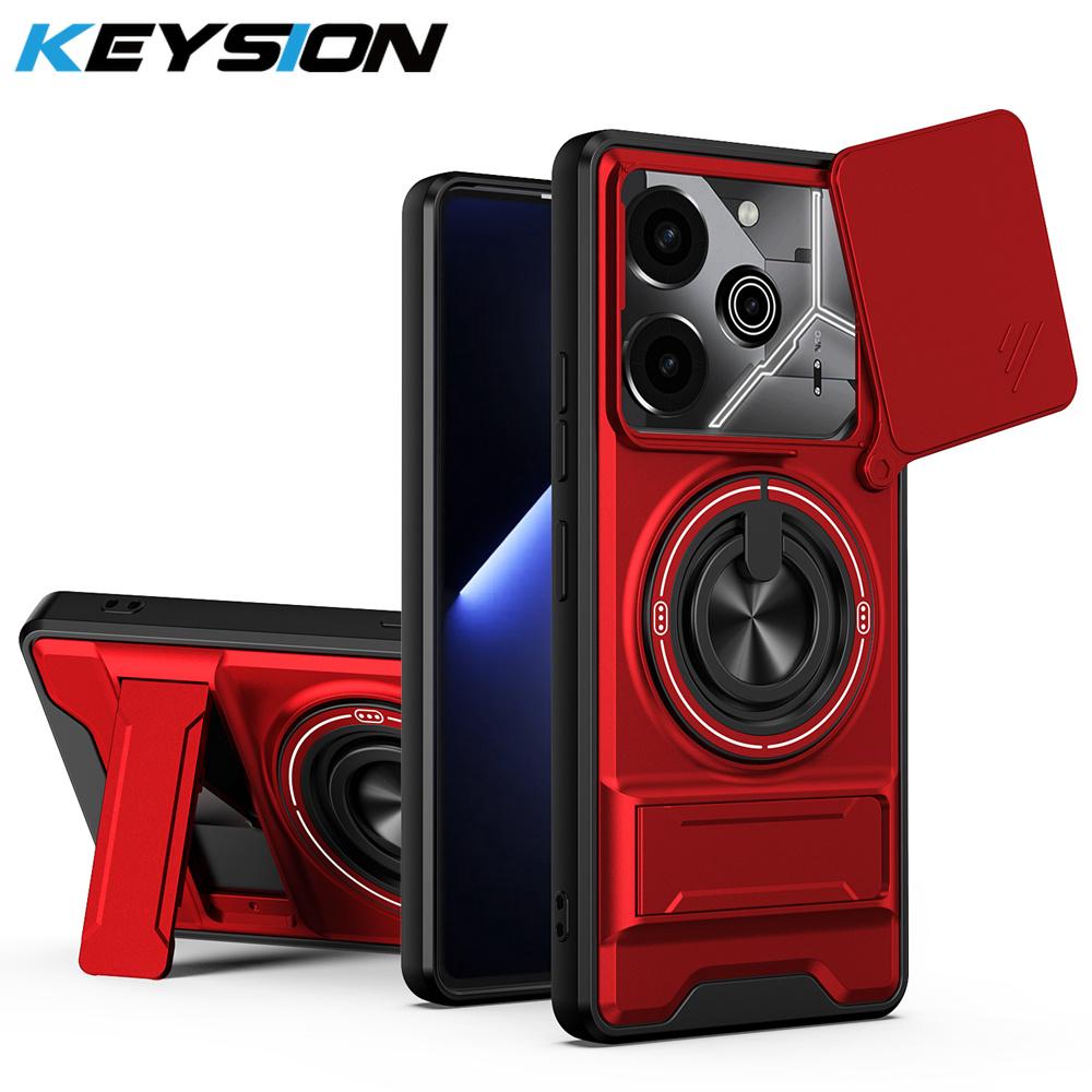 KEYSION Magnetic Phone Case for TECNO Pova 6 6 Pro 5G Slide Camera Lens Protection Upright Kickstand Ring Shockproof Back Cover