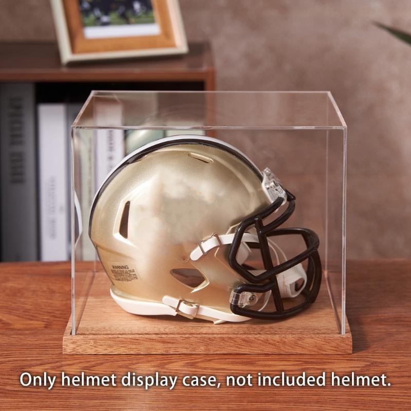 Unique Clear Helmet Display Box with Wood Base Football Helmet Display Case for Football Baseball Motorcycle Helmets