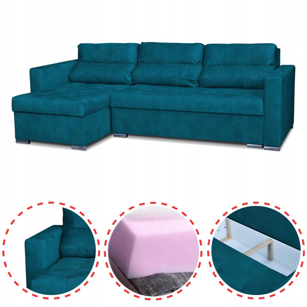 Varius Corner Sofa Bed with Sleeping Function Family Furniture Corner Sofa Turquoise