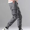 Men Pants Plush Lining Solid Color Elastic Waist Warm Multiple Pockets Cargo Pants for Daily Wear