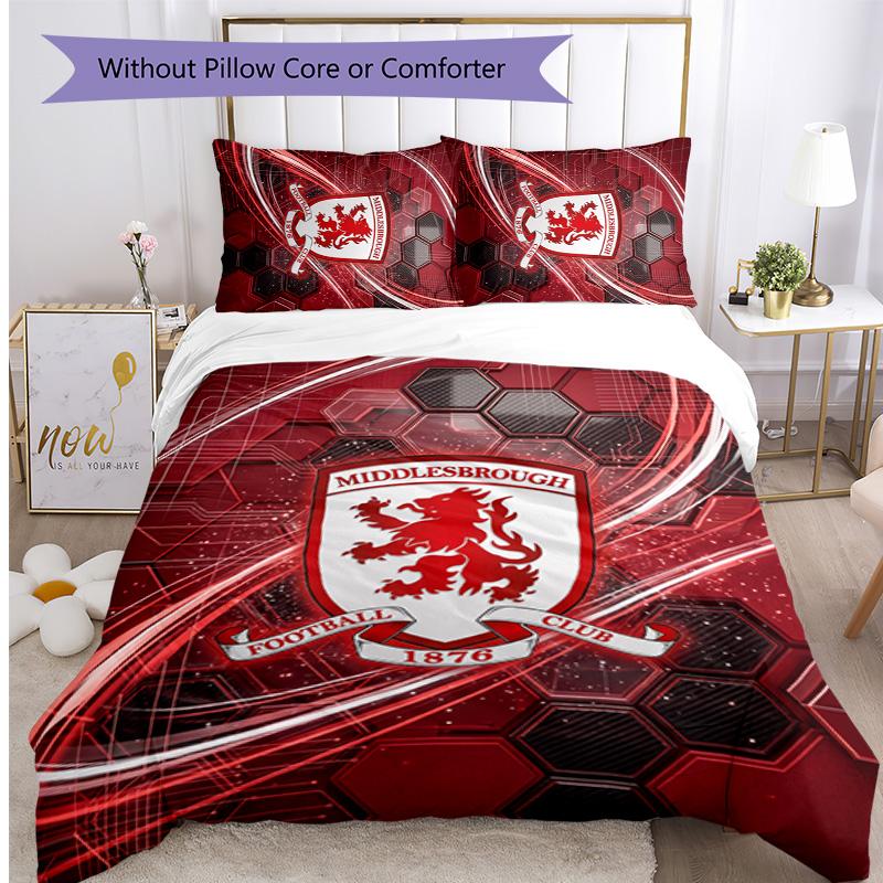 Set Lenzuola Stampato Middlesbrough Football 3 Pezzi, Comodo Set Copripiumino per Camera da Letto Amico della Pelle
