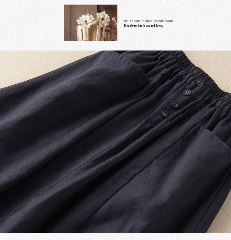 Plus Size Women's Retro High Waist A-Line Midi Skirt - Imitation Linen, Summer Slimming Style