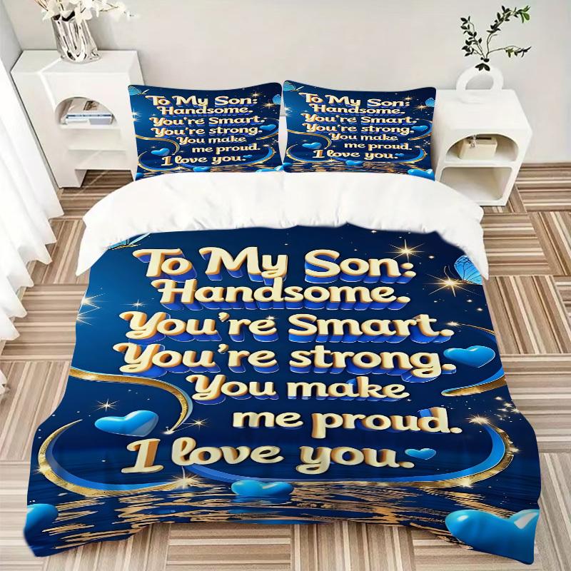 3pcs Son Love Message Duvet Cover Set, Cover For Bedroom Guest Room (1 Duvet Cover + 2 Pillowcase, Without Quilt), yy250922207