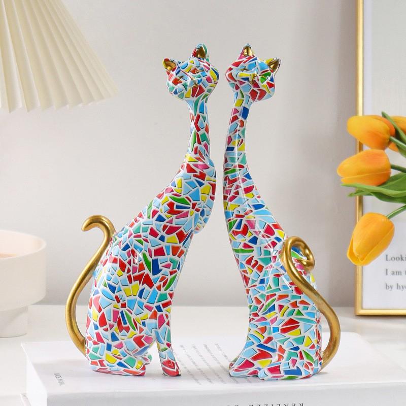 Resin Cat Figurine Desktop Decor Modern Abstract Art Sculpture Bedroom Living Room Entryway Home