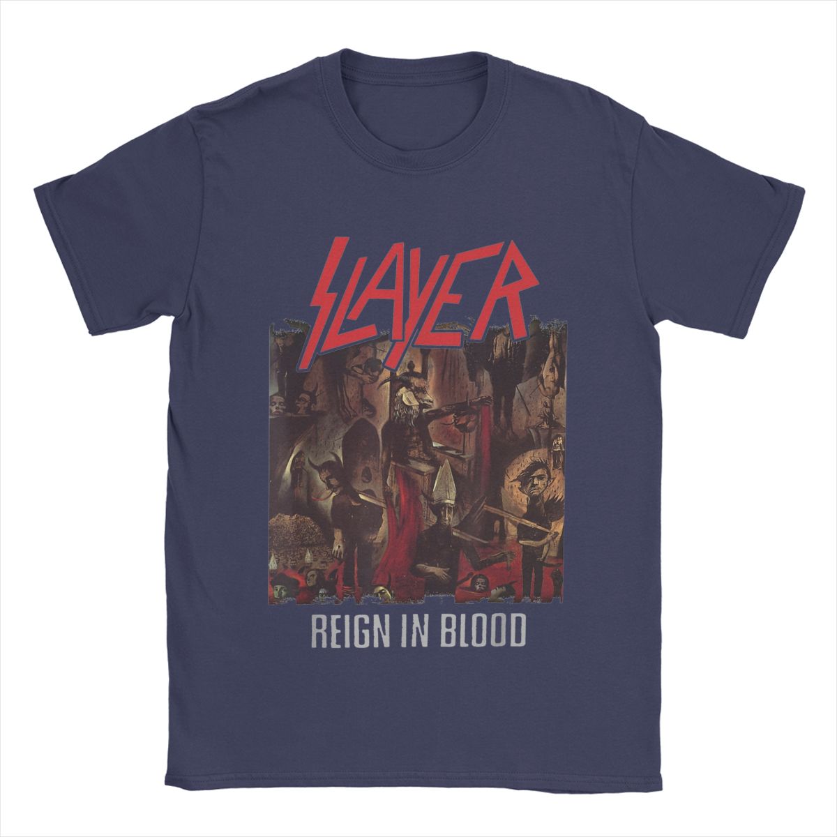 

Мужская футболка Slayer Band из чистого хлопка, новинка, футболки с коротким рукавом и круглым воротом, подарок на день рождения XXXXXL темно-синий